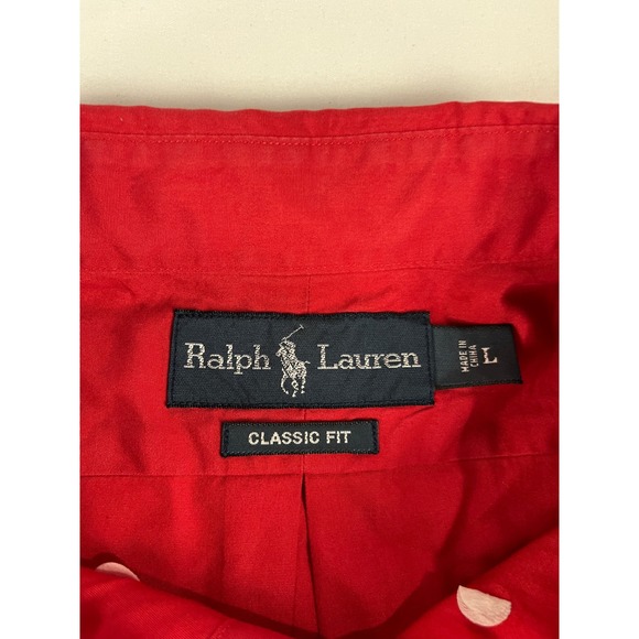 Ralph Lauren Classic Fit Red Long Sleeve Button Down Shirt Men's Size L - Picture 3 of 8